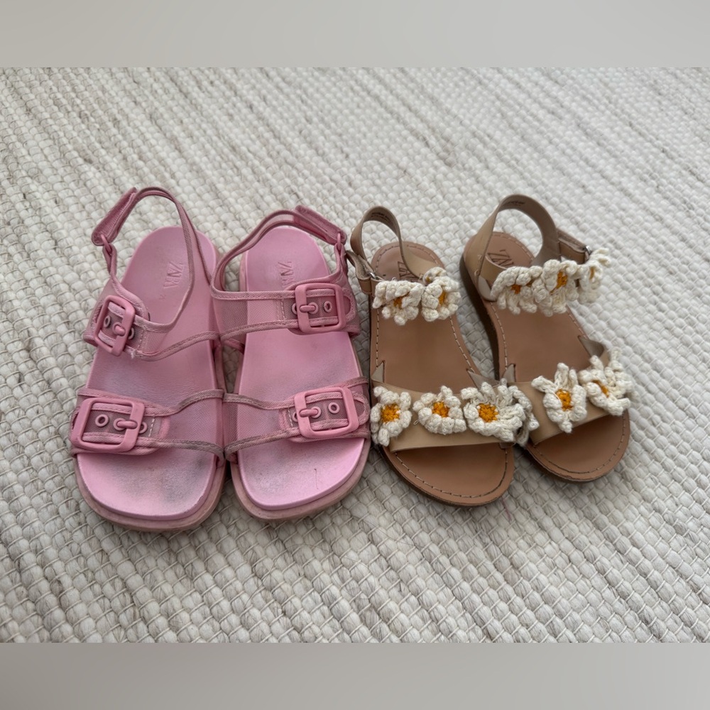 ZARA Girls Kids Pink and Tan Sandals Set - Size 29 US 11.5/12